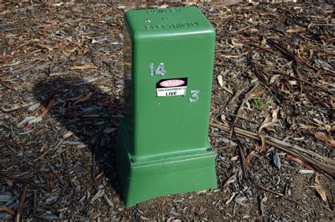 green electric box|green electrical boxes on property.